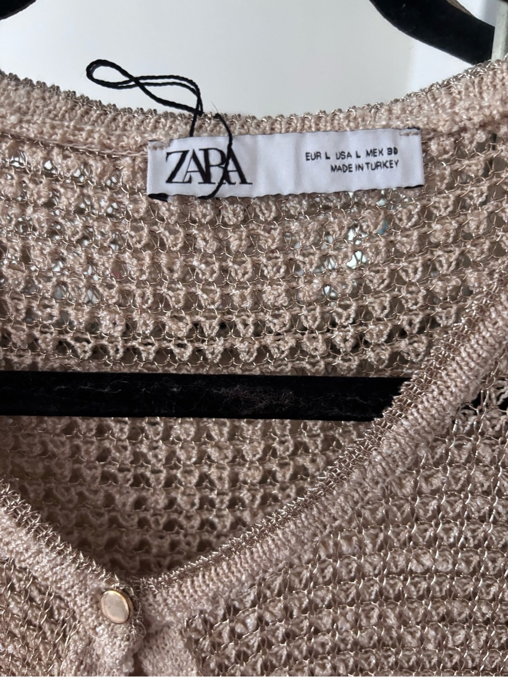 ZARA Beige Open-Knit Button Front Cardigan
